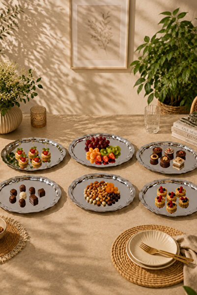 Seral 6-Piece Stainless Steel Tea, Coffee, Cake Serving Tray, Appetizer Tray ...
