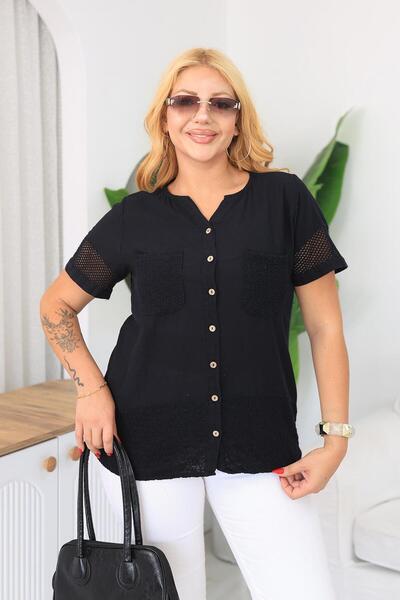 Siyezen Plus Size Embroidered Linen Shirt