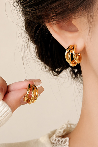 THE Steel Gold Color Women's Hoop Earrings – Triple Look