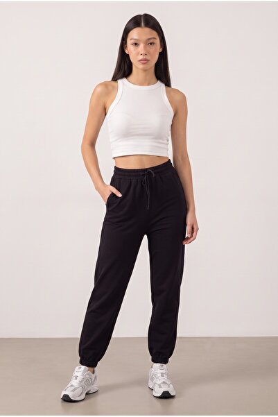 NOTHING Kadın Yüksek Bel Beli Lastikli Bağcıklı Cepli Paçası Lastikli Baggy Jogger Eşofman Altı PO-3051
