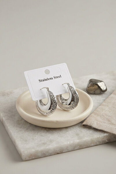 Clariss 316L Steel Silver Color Embossed Pattern Hoop Earrings