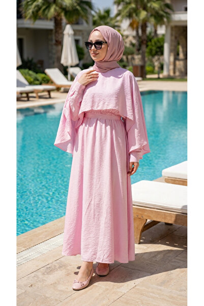 Kirazca Butik Women's Shawl-Looking Cape Detailed Hijab Dress