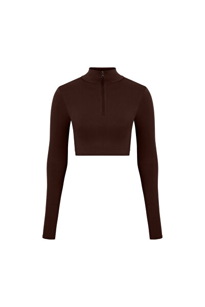 Formactive Women's Long Sleeve Finger Detail Half Zip Crop Top - 1980