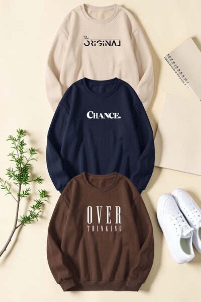uyguntarz Unisex Mixed Printed Crew Neck Sweatshirt Set – Pack of 3