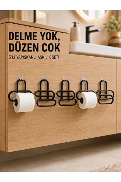 alemdarshop Black Metal Toilet Paper Holder Set of 5 Adhesive Wall Mounted Ba...
