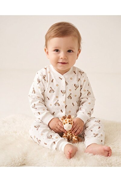 Ege Bebek Baby Girl and Boy Zebra Printed Snap Fastener Pajama Set 6-9-12-18-...