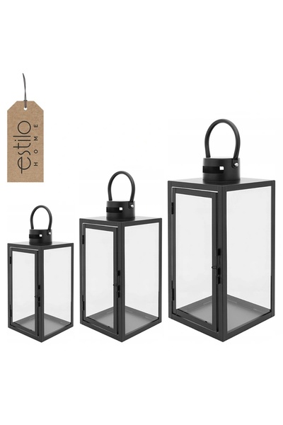NO BRAND Felinar din sticlă negru clasic simplu metalic mare elegant 49 cm