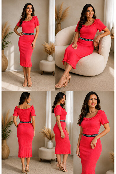 izbul Coral Breeze Dress, Lycra Ruffles, Flexible Comfortable Fit, Stylish De...