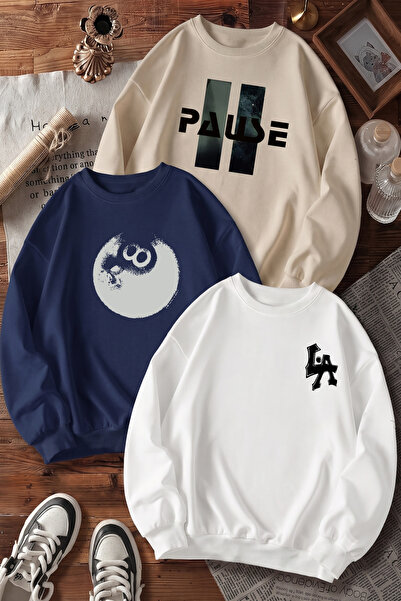 uyguntarz Unisex Mixed Printed Crew Neck Sweatshirt Set – Pack of 3