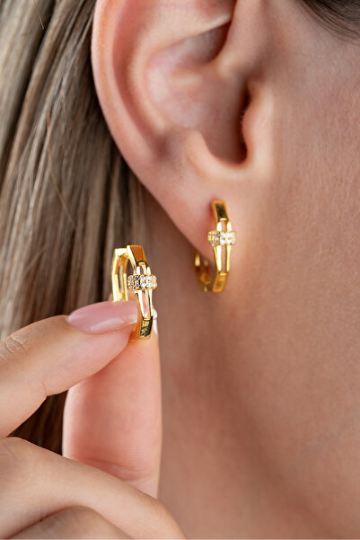 Silvano Jewelry 925 Ayar Gümüş Gold Kaplama Klasik Küpe