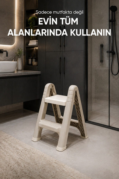 Vienev Katlanabilir Basamak Tabure 2 Basamaklı Plastik Merdiven Mutfak Kiler Banyo İçin Kompakt Ev Tipi