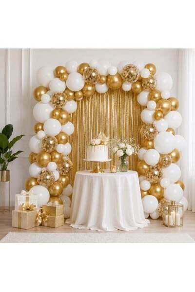 OEM White & Gilded Balloon Party Decoration Set 96pcs