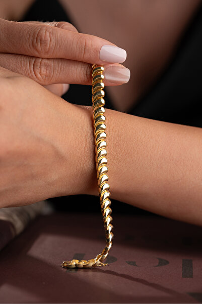 Silvano Jewelry 925 Ayar Gümüş Altın Kaplama Taşsız Damla Model Bileklik
