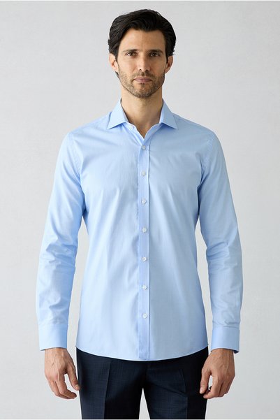 Kiğılı Long Sleeve Slim Fit Classic Patterned 100% Cotton Shirt