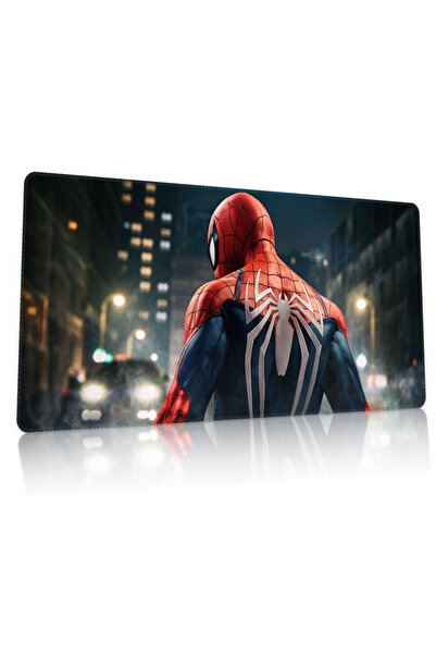 Duvarda Spider Man Gaming Oyuncu 90x40 cm Mousepad Dikişli Kaymaz Taban XL