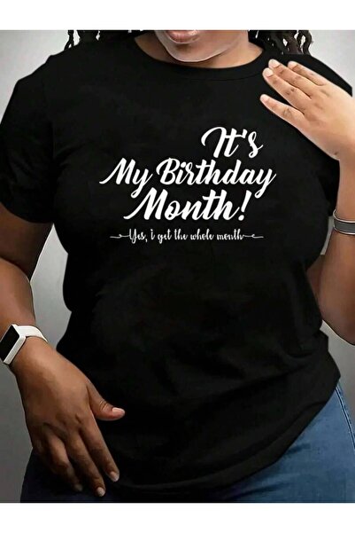 k222 تي شيرت بطباعة جرافيكية باللون الأسود عليه عبارة "It's My Birthday Month...