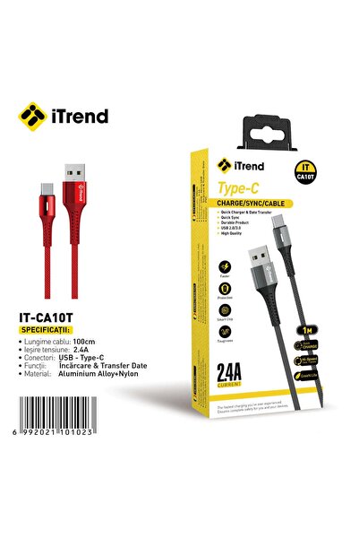 itrend Cablu USB-A la USB-C IT-CA10T, 1 m, Încărcare Rapidă 2.4A, Nylon + Ali...
