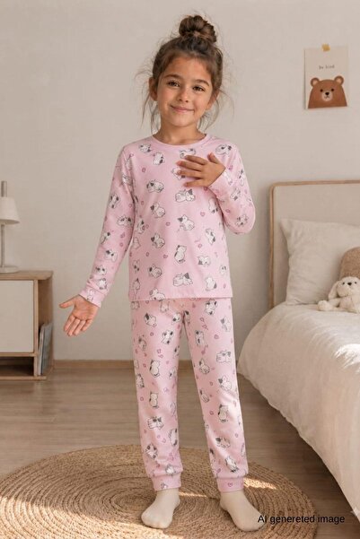 Pina Kids Κοριτσίστικη Πιτζάμα Νέας Σεζόν με Βαμβακερά Σχέδια TKM1021