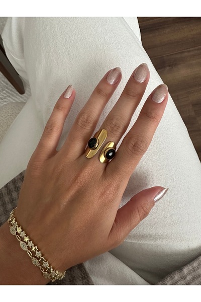 ringbox Gold Steel Anti-Tarnish Black Stone Ring