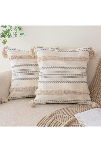 Generic Brand 2 Pack Boho Throw Pillow Covers, Woven Tufted Farmhouse Pillows...