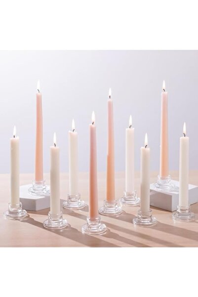 Generic NUPTIO Glass Small Candle Holder: 10pcs Clear Short Taper Candlestick...