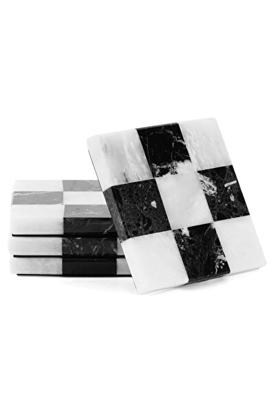 Generic Brand Marble Coasters 4" Checker Design Zebra Black & White Handmade ...
