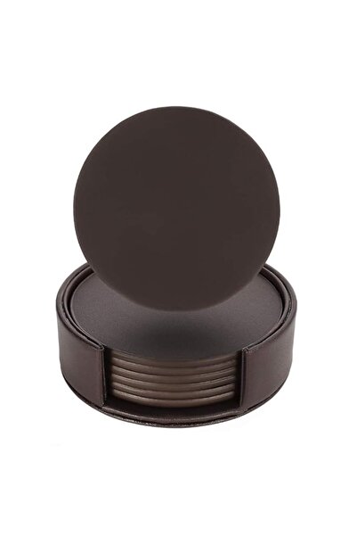 Generic Drink Coasters Set of 6 Brown PU Leather Coasters with Holder Round M...