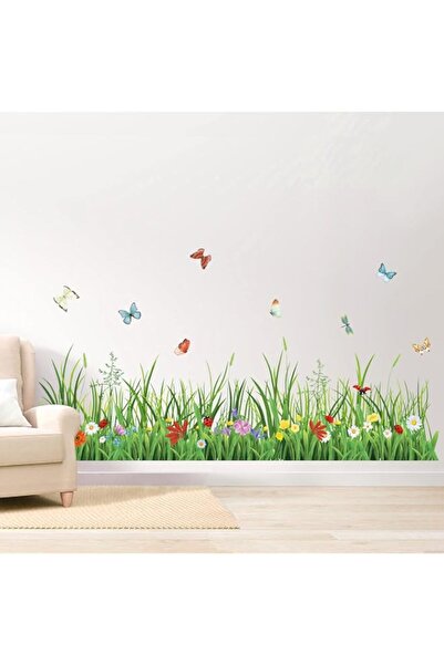 Generic Brand wondever Green Grass Wall Corner Stickers Flowers Butterflies B...