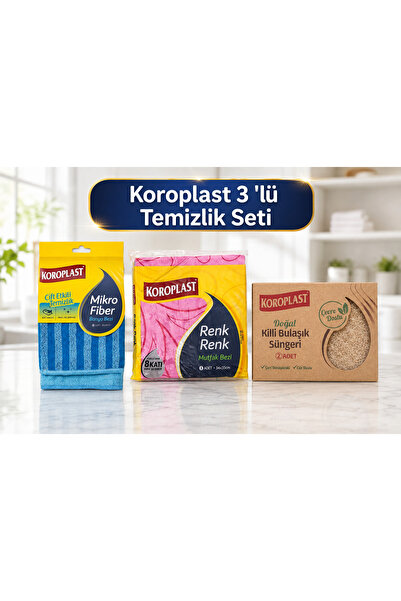 Koroplast 3 ' lü TEMİZLİK SETİ ( Renk renk 5 ' li Mutfak Bezi + Mikro Fiber B...