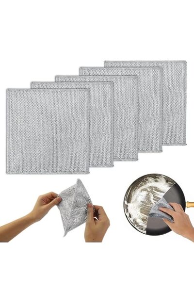 Generic HASTHIP® 5Pcs Two Layer Non Scratch Dish Wash Cloth Mesh Wire Cloth f...