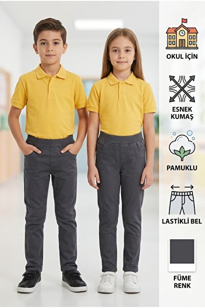 monny Lycra Combed Cotton Unisex School Trousers with Elastic Waist for Girls...