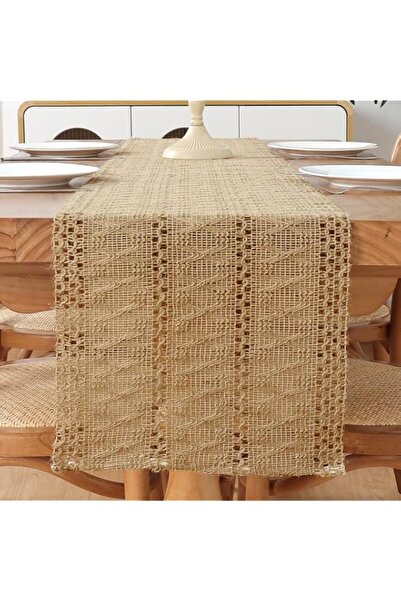 Generic Jute Table Runner, Rustic Farmhouse Style Decor with Macrame Fringe, ...