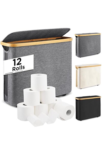 Generic Toilet Paper Basket, Holder with Lid, Gray, Fabric, Contemporary Styl...