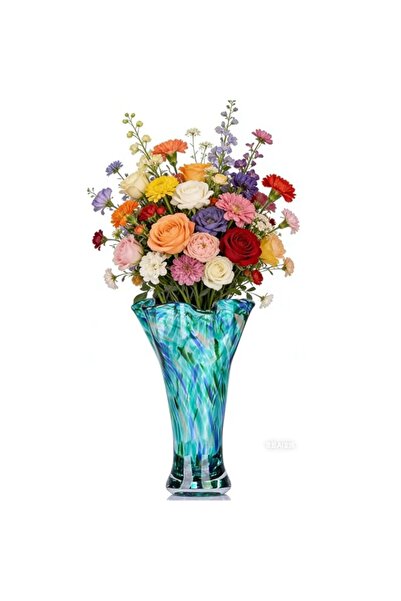 Generic Brand Teal Glass Vases for Flowers, Unique Hand Blown Glass Vase Gree...
