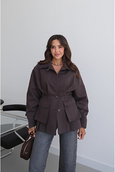 Havoş Bitter Brown Safari Trench Coat with Flap Pockets