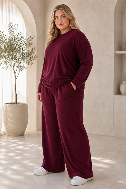 Joetsu طقم نسائي فضفاض بأكمام طويلة مقاس كبير مع بنطلون واسع الساق S M L XL 2XL 3XL 4XL 5XL 6XL 7XL