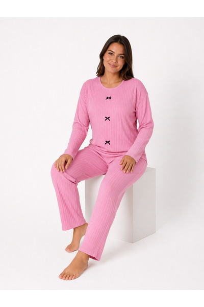 Genel Markalar Büyük Beden Kaşkorse Pudra Mevsimlik Pijama Takımı