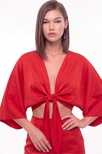 cemo Bağlama Detaylı Kruvaze Crop Bolero