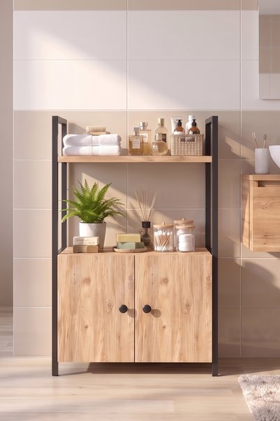 EGEMEV Banyo Düzenleyici banyo mutfak Rafı Banyo Dolabı Çok Amaçlı Dolap 3 Katlı kapaklı Metal raflı çok amaçlı düzenleyici dekoratif