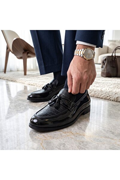 RAYVORA Men's Patent Leather Laceless Tasseled Thermo Sole Classic Shoes Suit...