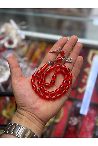 tesbihciniz Special Design Red Capsule Cut Fire Amber Prayer Beads