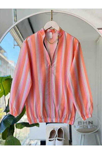 Zübeyde Sayın Striped Zippered Bomber Jacket