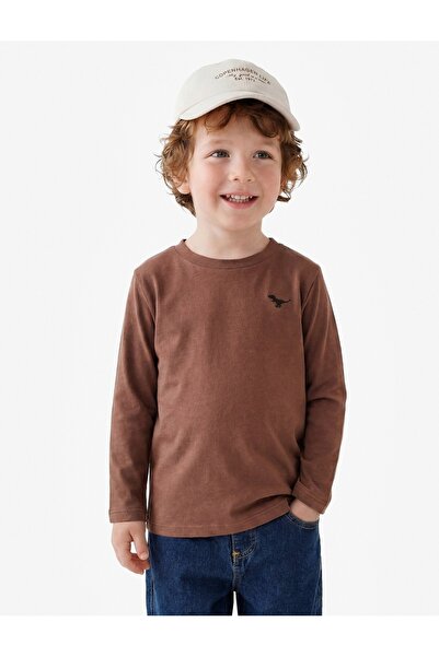 Koton Dinosaur Embroidery Long Sleeve Crew Neck Cotton T-Shirt