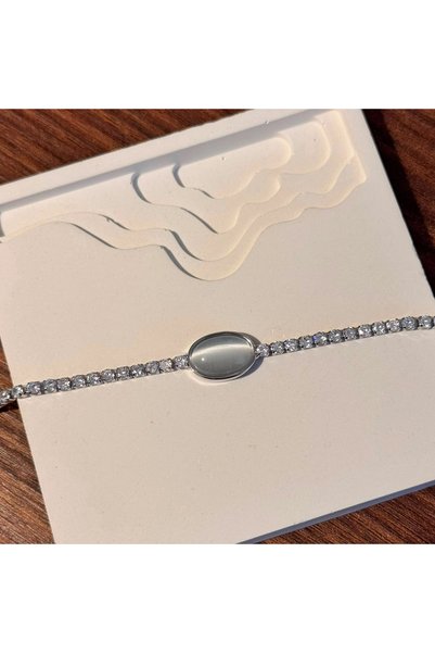 F&I FLORAL İSTANBUL Oval Silver Stone Bracelet