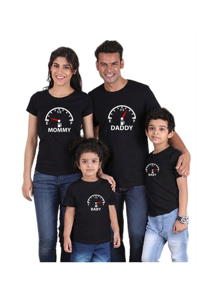 TİMİSİVA Set de tricouri negre din bumbac pentru familie - Combinație mamă, t...