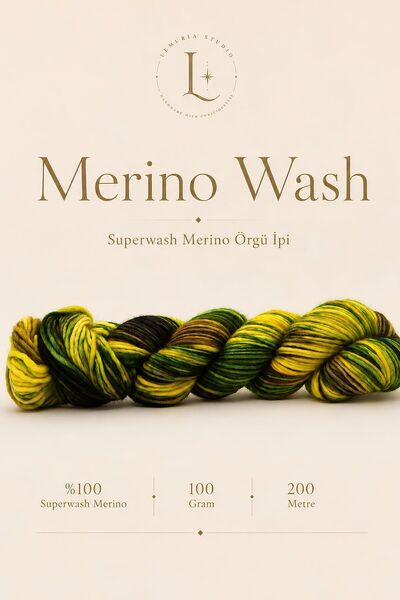 Premium Merino Wash 1 Adet El Boyama %100 Superwash Merino Örgü İpi, 100 gr 200 m Premium Yün İplik