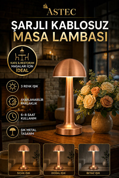 ASTEC Eskitme Renk Şarjlı Lizbon Kablosuz Dokunmatik LED Masa Lambası 3 Renk Ayarlanabilir Kafeler İçin