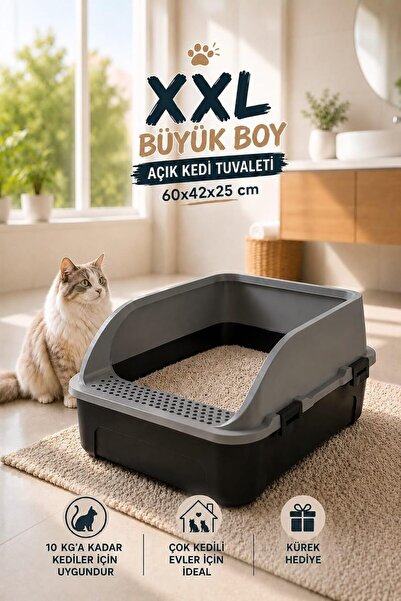 Kurtbay Comfort XXL Açık Kedi Tuvaleti Büyük Boy Kedi Kum Kabı, Yüksek Kenarl...