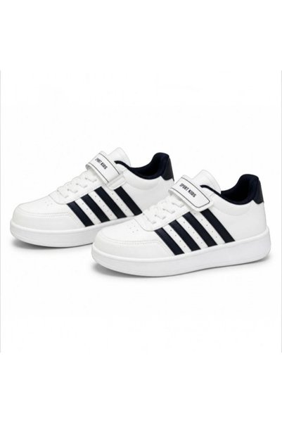 Black Flex Children's Velcro Basic Sneaker Shoes White 31-35