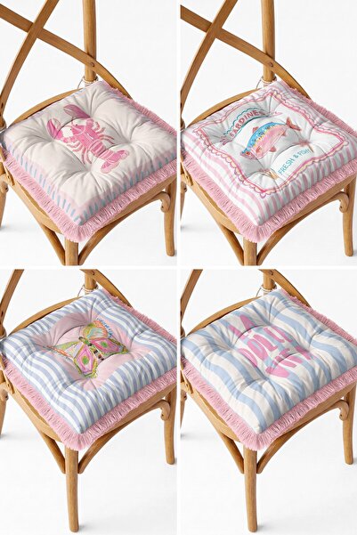 IdeCraft Lobster Fish and Butterfly Patterned Pink Fringed Lace-Up Puffy Chai...